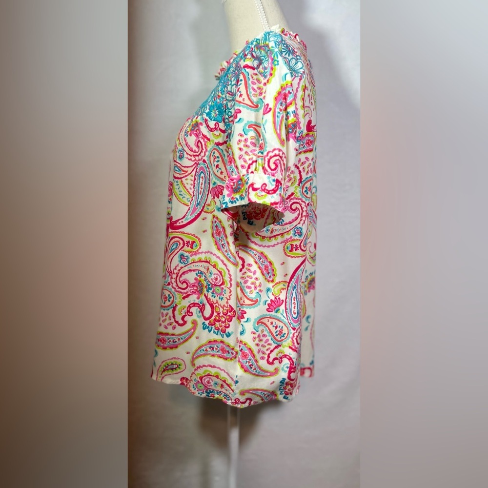 Savanna Jane Embroidered Paisley Blouse Size M Multicolor Short Sleeve - Picture 3 of 8
